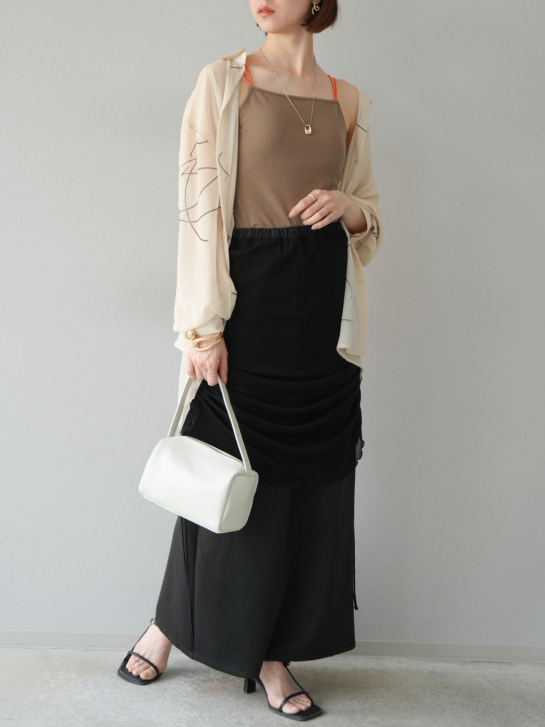 [予約]シアーレイヤードタイトスカート/ブラック