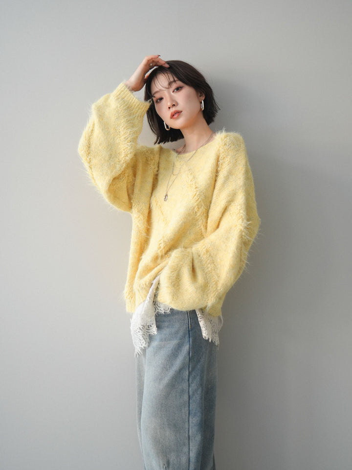 [予約]シャギーデザインニットプルオーバー/yellow