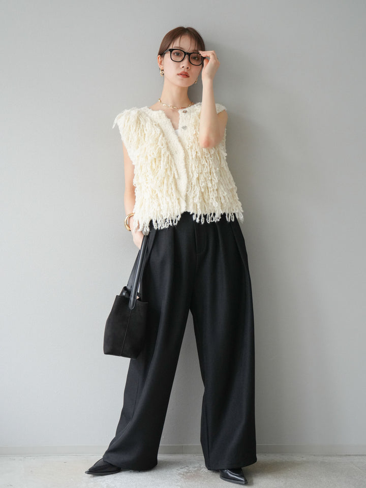 [予約]フリンジループニットベスト/アイボリー