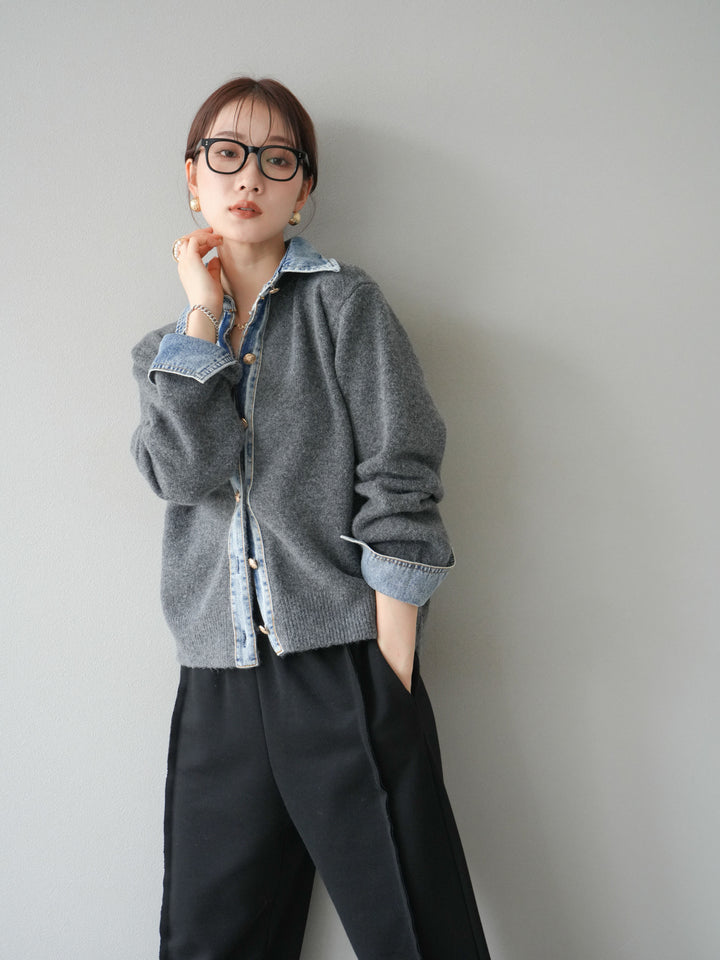 [SET]デニム襟ボタンニットカーディガン+2WAYデザインスウェットパンツ(2set)