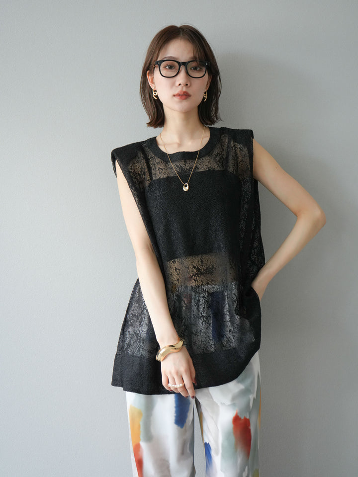 [予約]シャイニーレースプルオーバー/ブラック