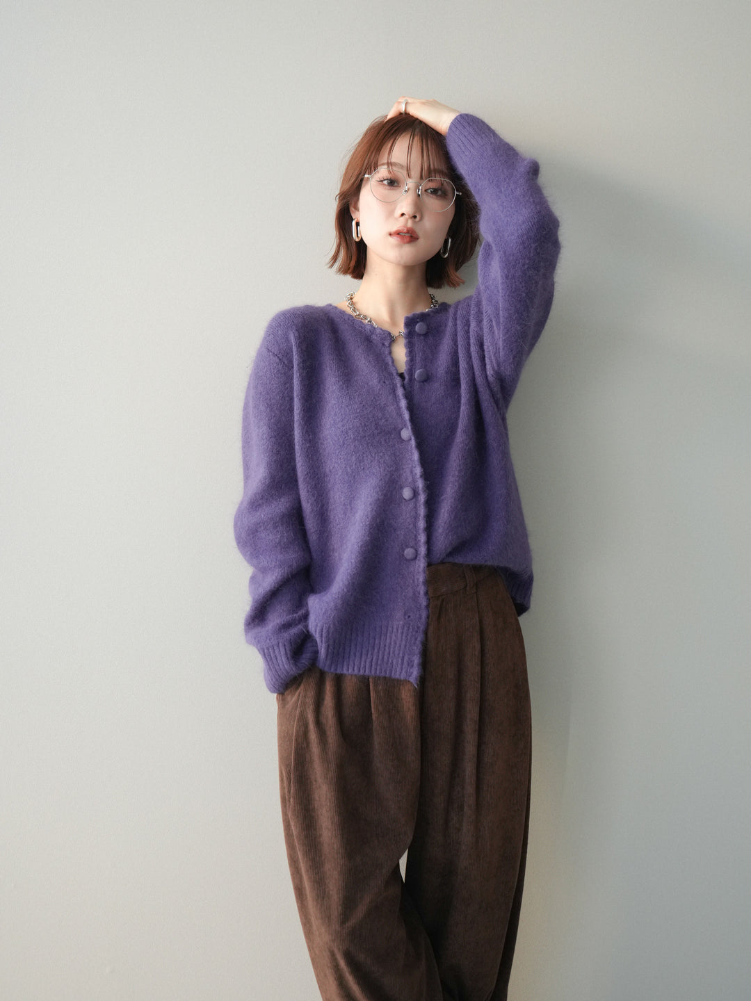 [SET]くるみボタンニットカーディガン+コーデュロイサイドタックコクーンパンツ(2set)