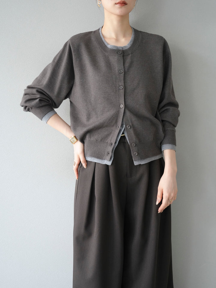 【SET】同色系疊穿開襟衫+雙褶寬褲（2件組）