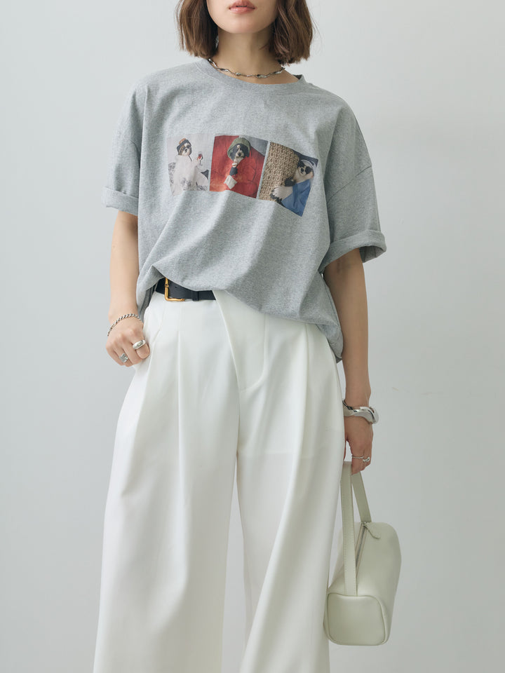 [SET]スリードッグフォトボックスTEE+アシンメトリーベルトタックワイドパンツ(2set)