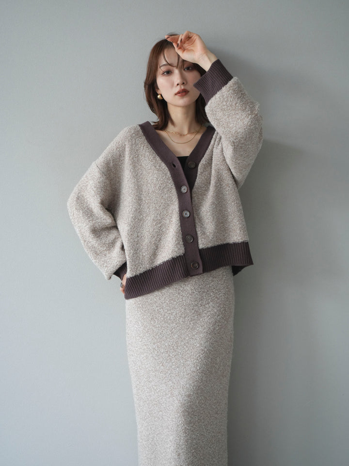 [予約]ブークレバイカラーニットカーディガン/beige