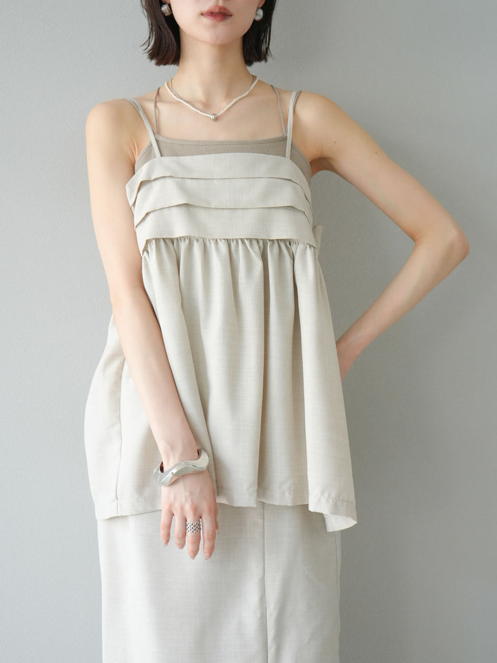 [預訂] 仿亞麻緊身設計吊帶背心/米白色