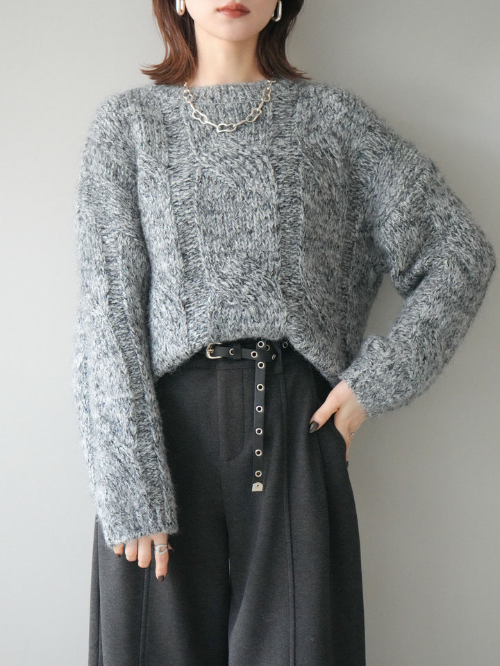 [予約]ワイドケーブルミックスニットプルオーバー/gray