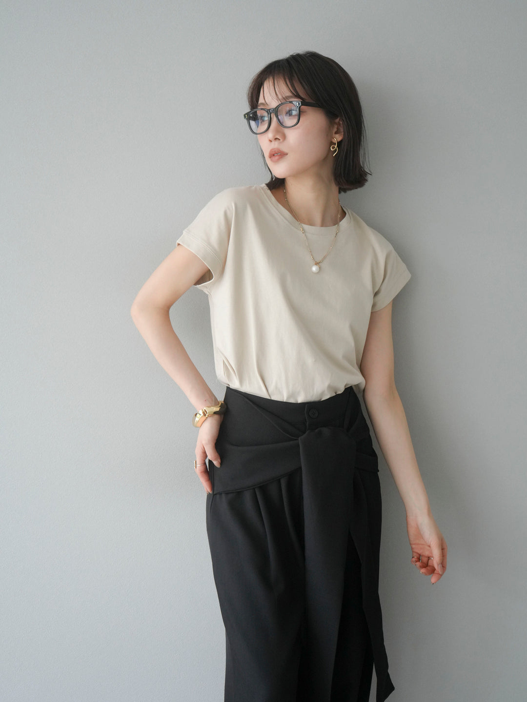 [予約]フレンチスリーブTシャツ/ベージュ　