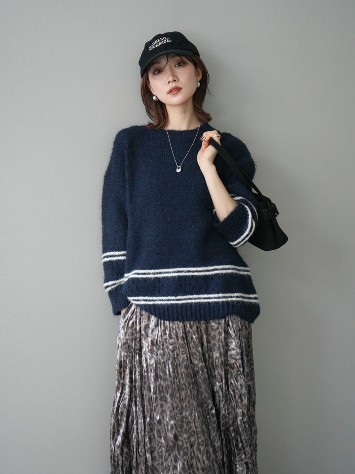 [予約]クルーネックラインボーダーニットプルオーバー/navy