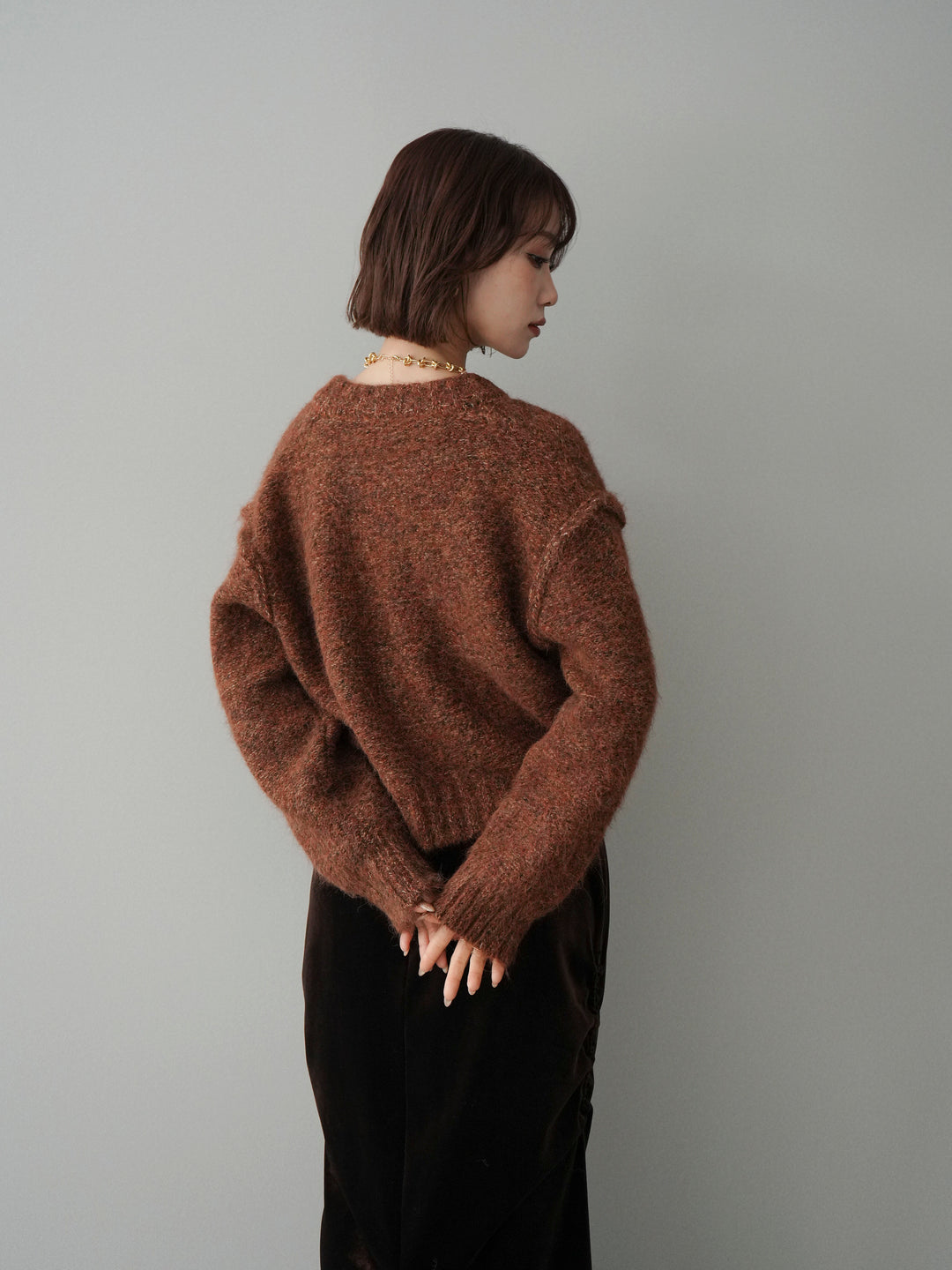 [予約]ミックスヤーンダブルZIPニットカーディガン/brown