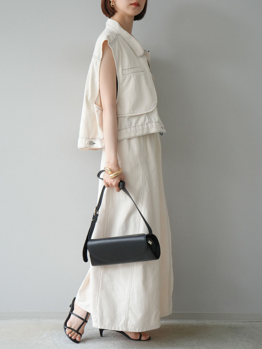 [SET]ステッチコットンツイルベスト＆スカートSET UP(2set)