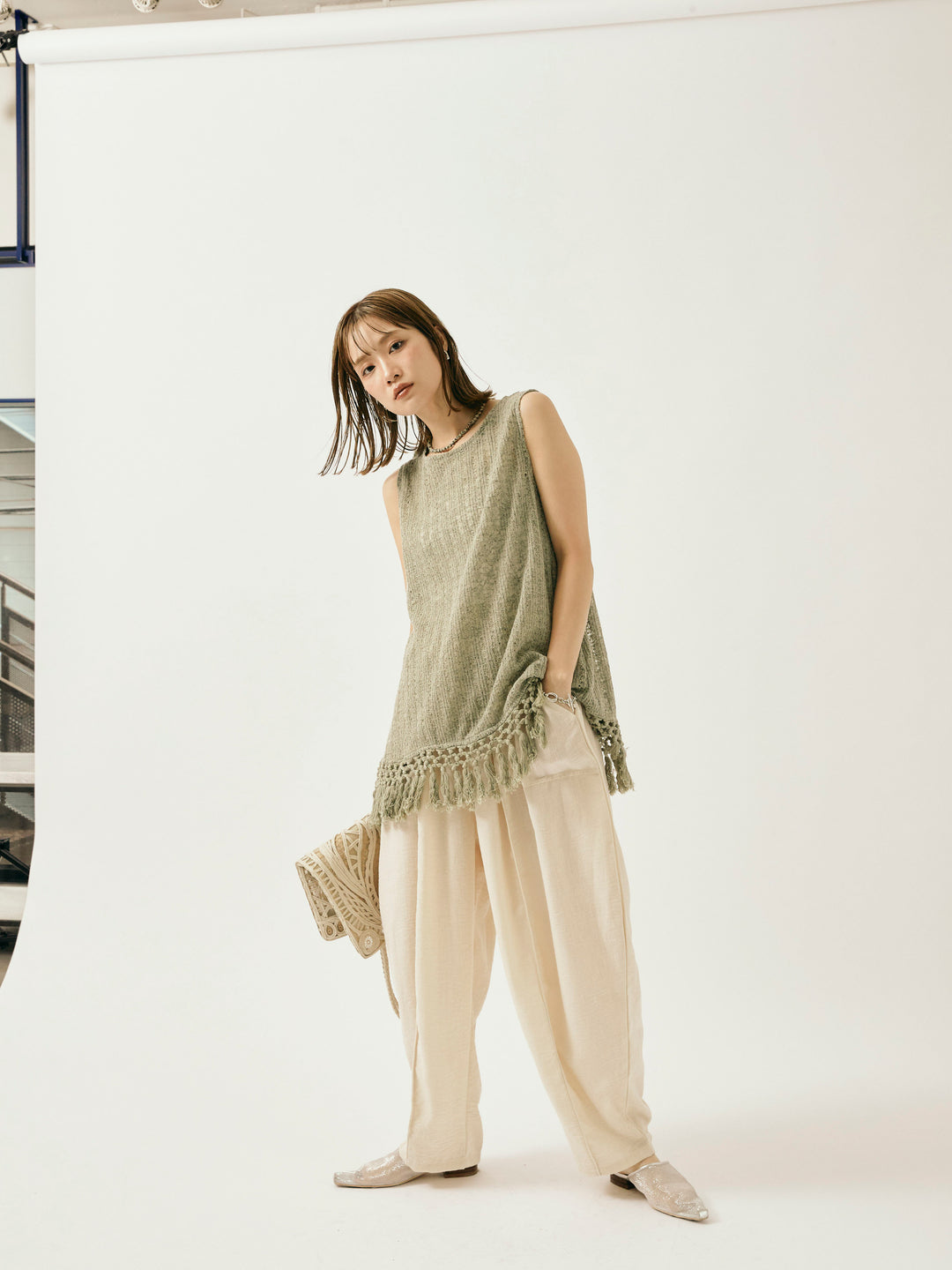 [予約]リネンライクベイカーバルーンパンツ/アイボリー