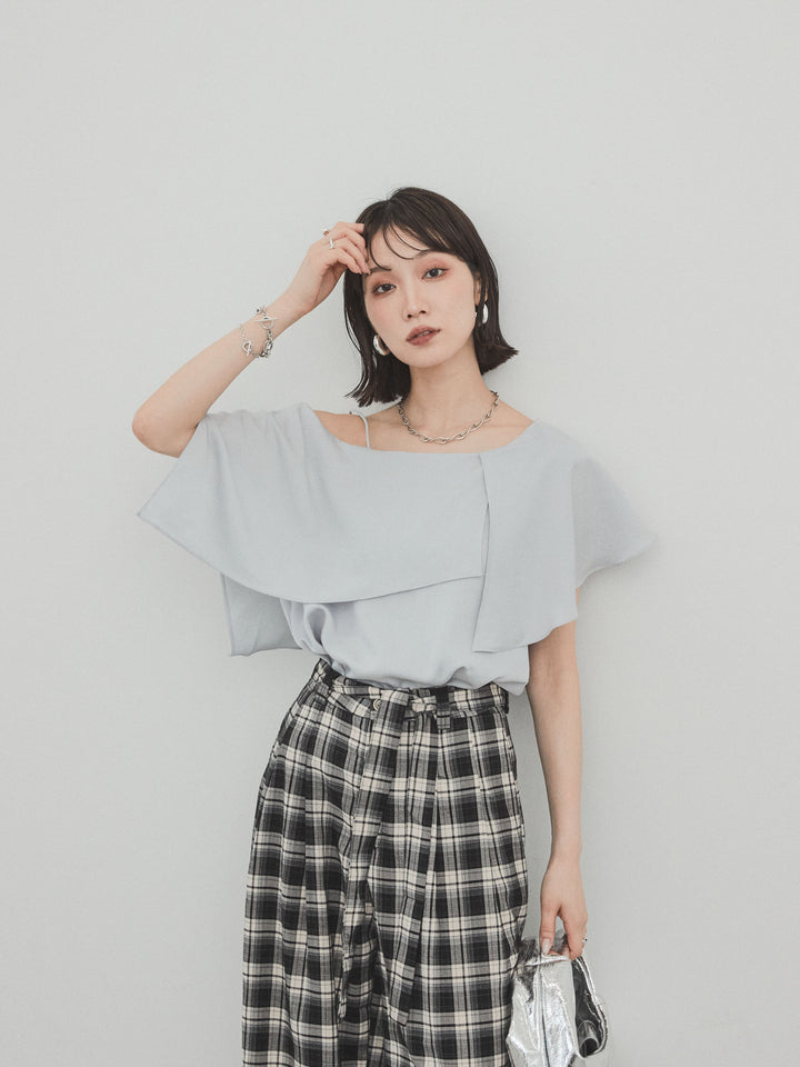 [SET] 單肩荷葉邊襯衫 + 單肩荷葉邊襯衫 (2件套)