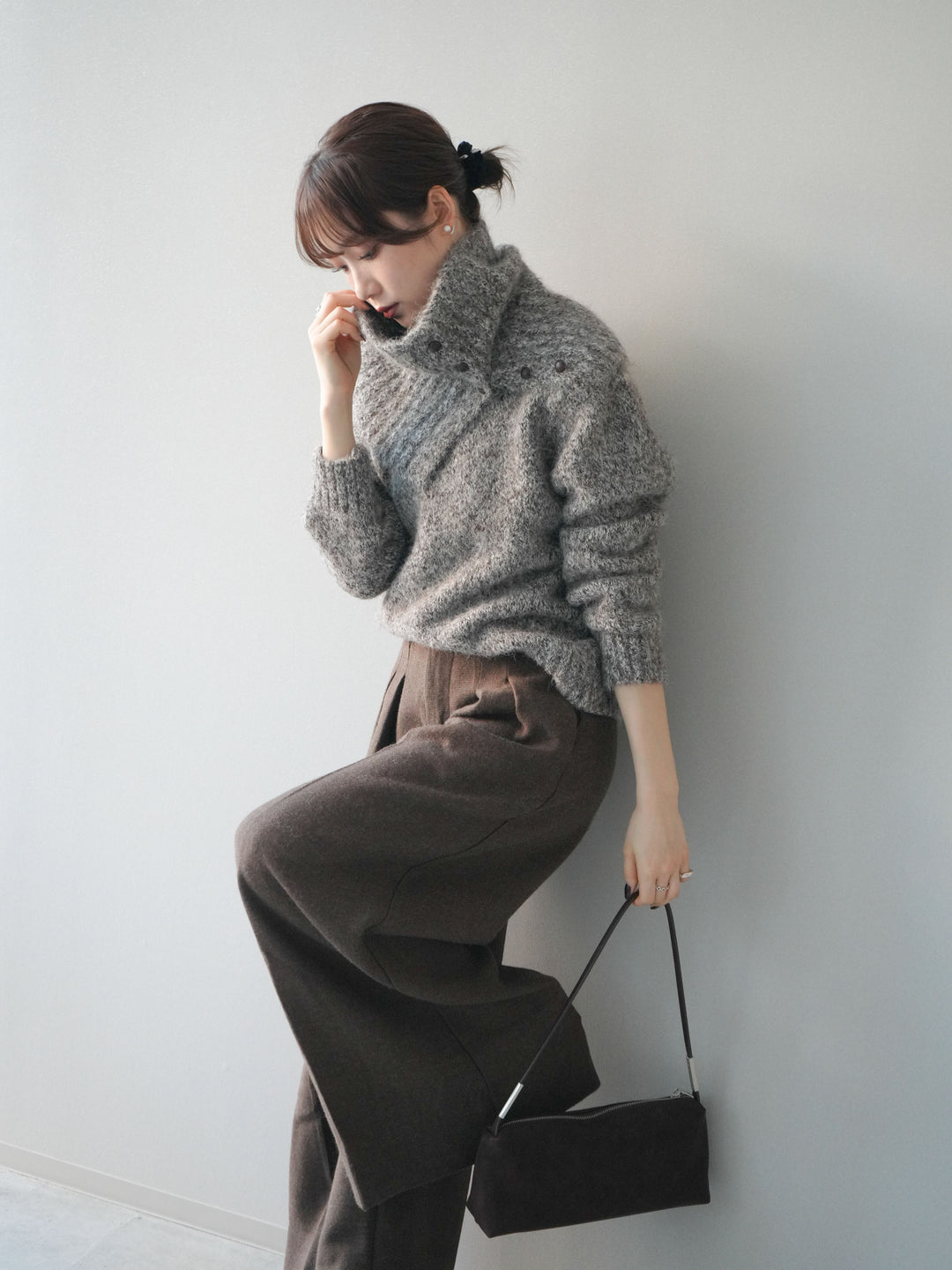 [予約]ネック付MIXニットアンサンブル/brown