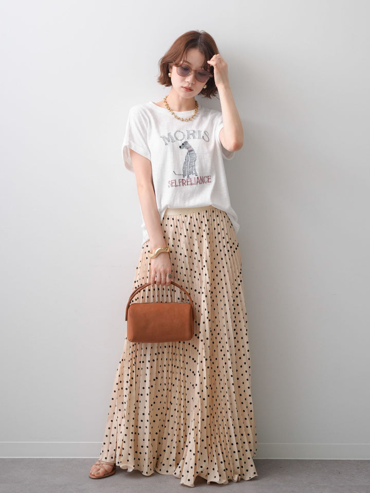 [SET]ドッグエンブロイダリーTEE+ドットアコーディオンプリーツスカート(2set)