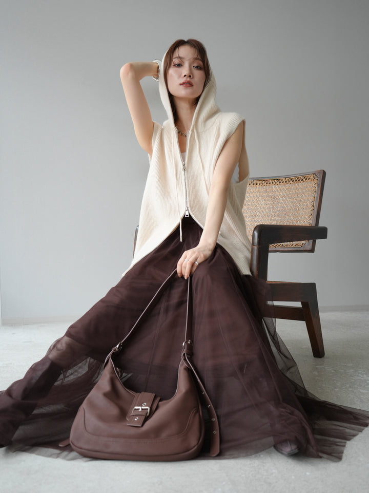 【預購】無袖針織連帽衫/象牙白