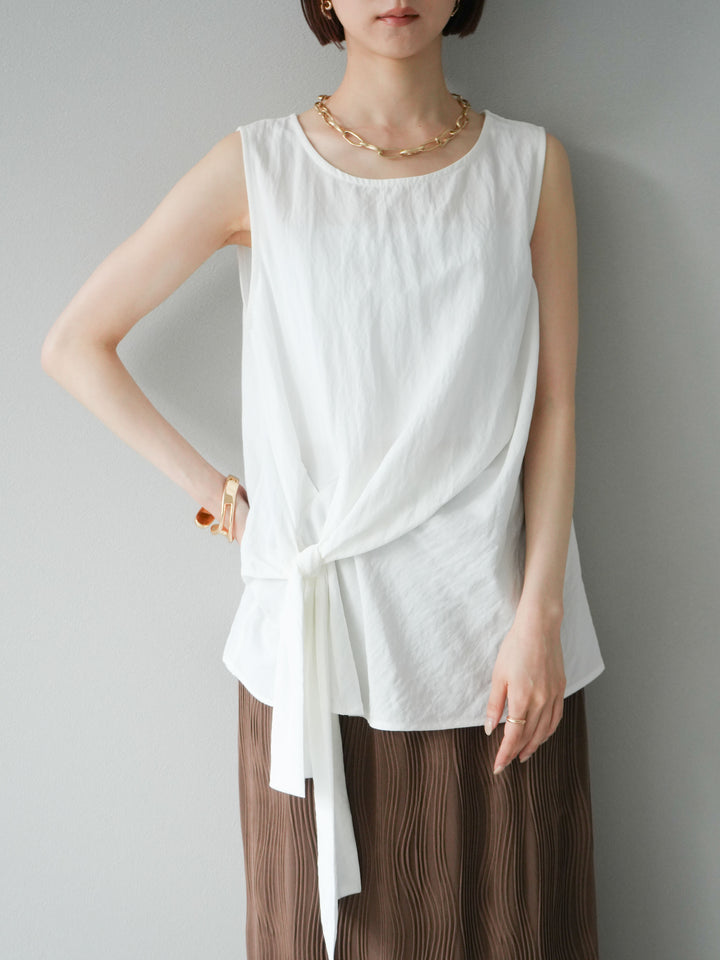 [予約]フロント巻きノースリーブブラウス/ホワイト