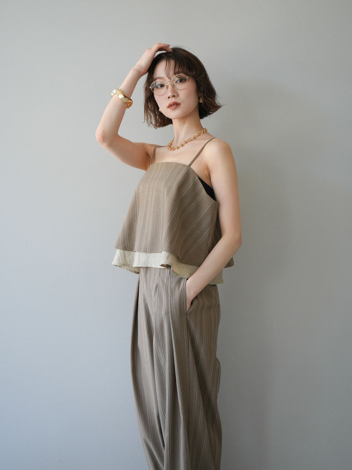 【套裝】條紋疊層吊帶背心 + 不對稱一觸式手鐲（2 件組）