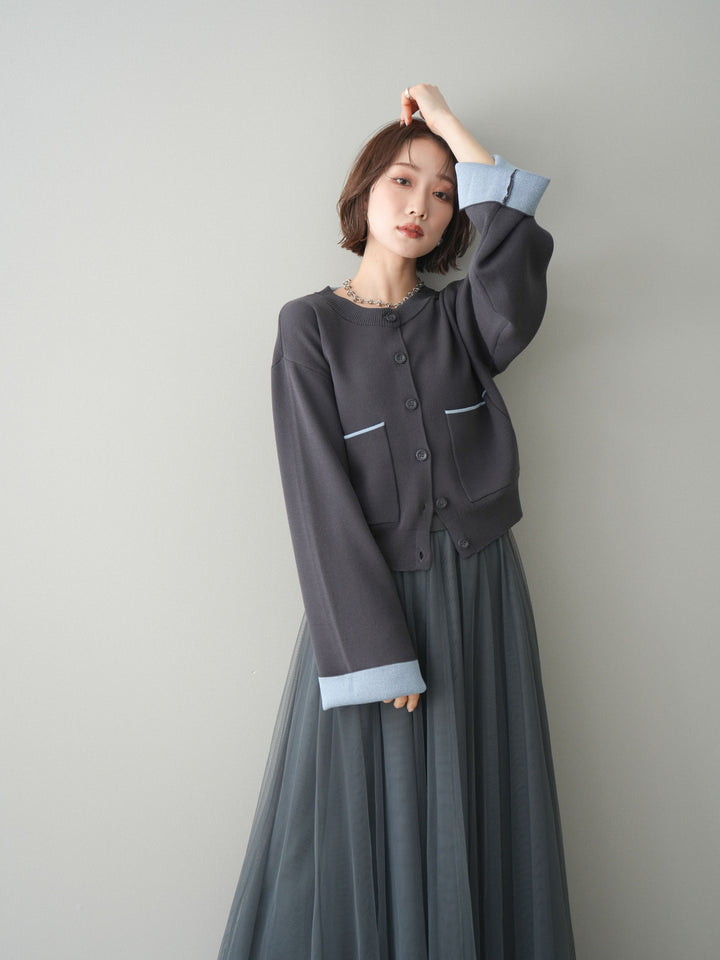 [予約]レーヨンポリダブルフェイスニットカーディガン/charcoal