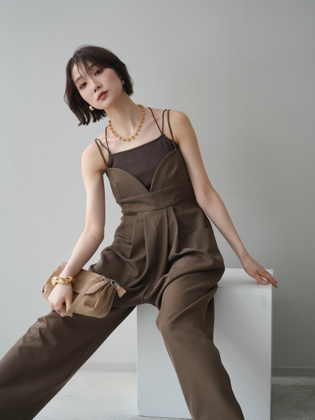 [予約]バックデザインサロペット/brown