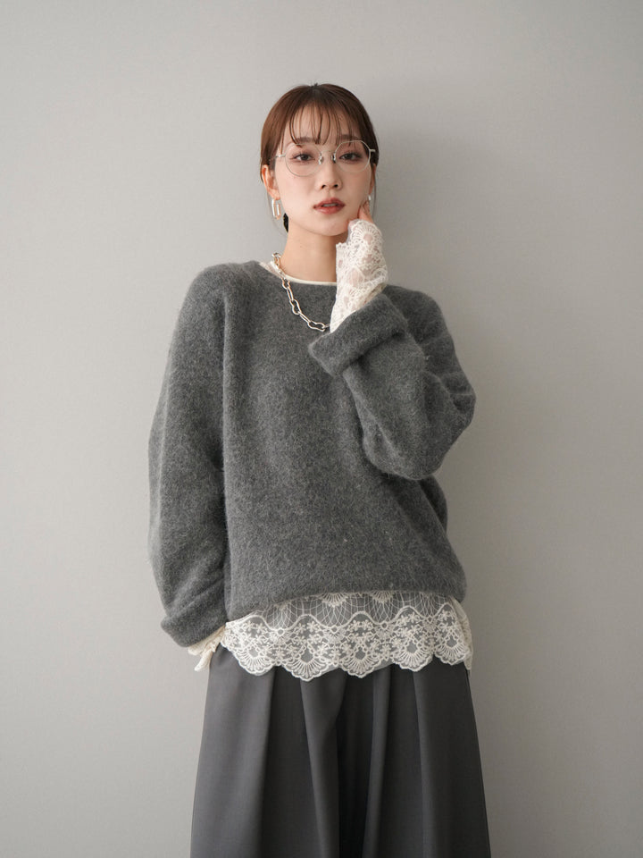 [予約]アンゴラタッチクルーネックニットプルオーバー/gray