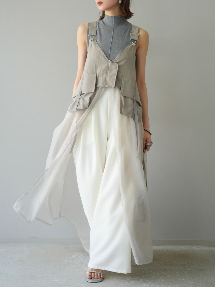 [予約]タクティカルベストオーガンザワンピース/グレージュ