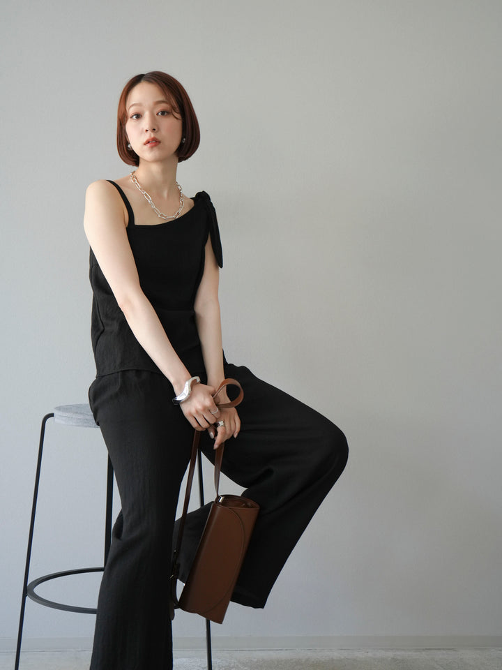 [SET]アシンメトリーショルダーデザイントップス＆ワイドパンツSET UP(2set)