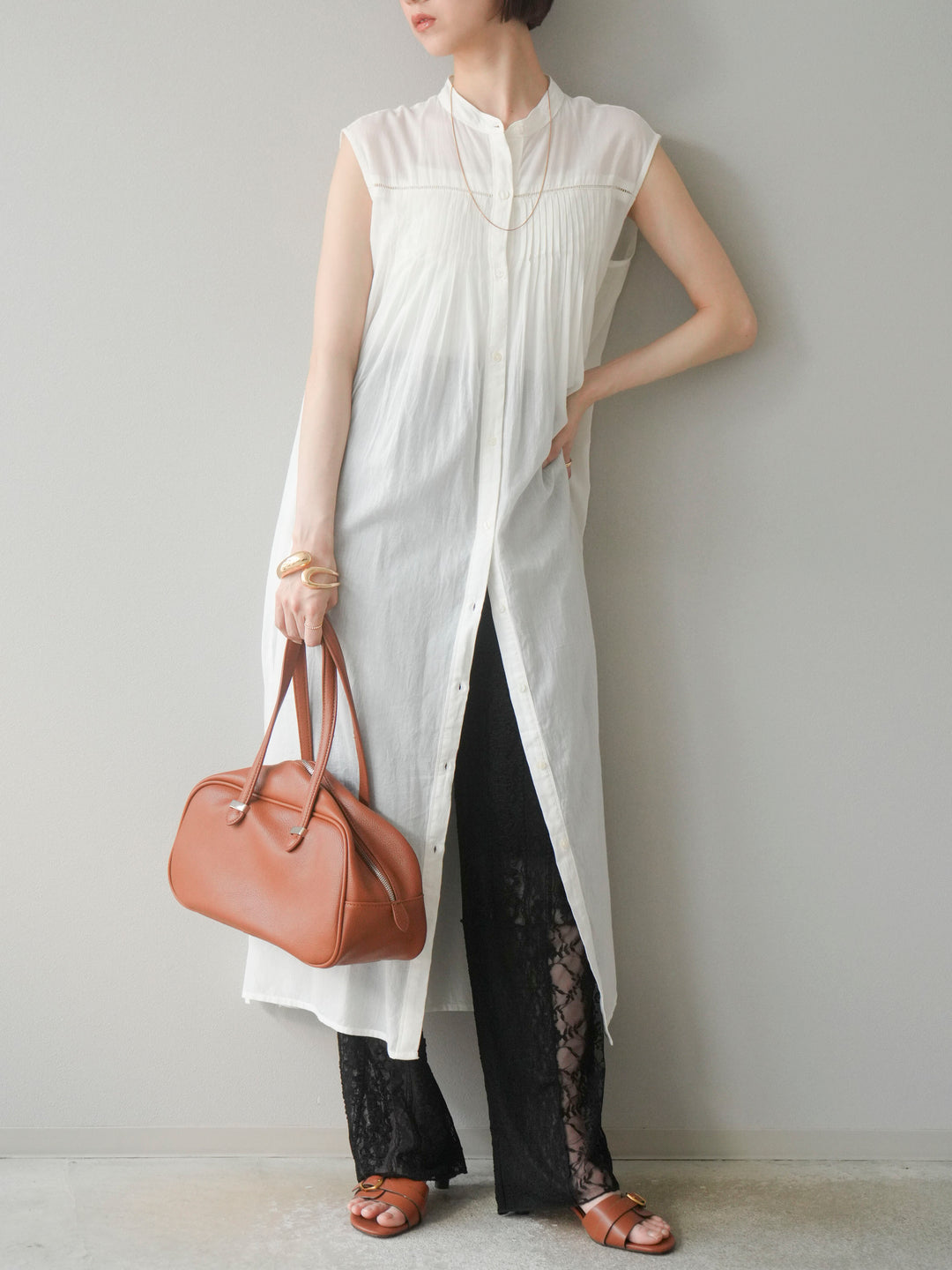 【預購】拼布蕾絲寬褲/黑