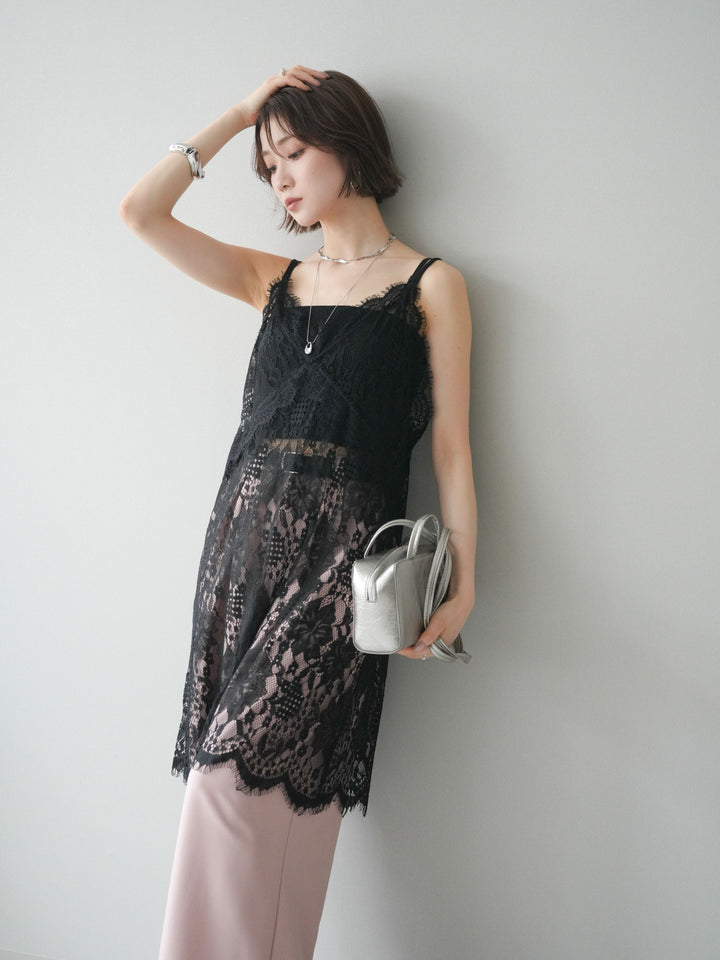[SET]総レースチュニックキャミソール+ベルト付キーホルダーモチーフワイドパンツ(2set)
