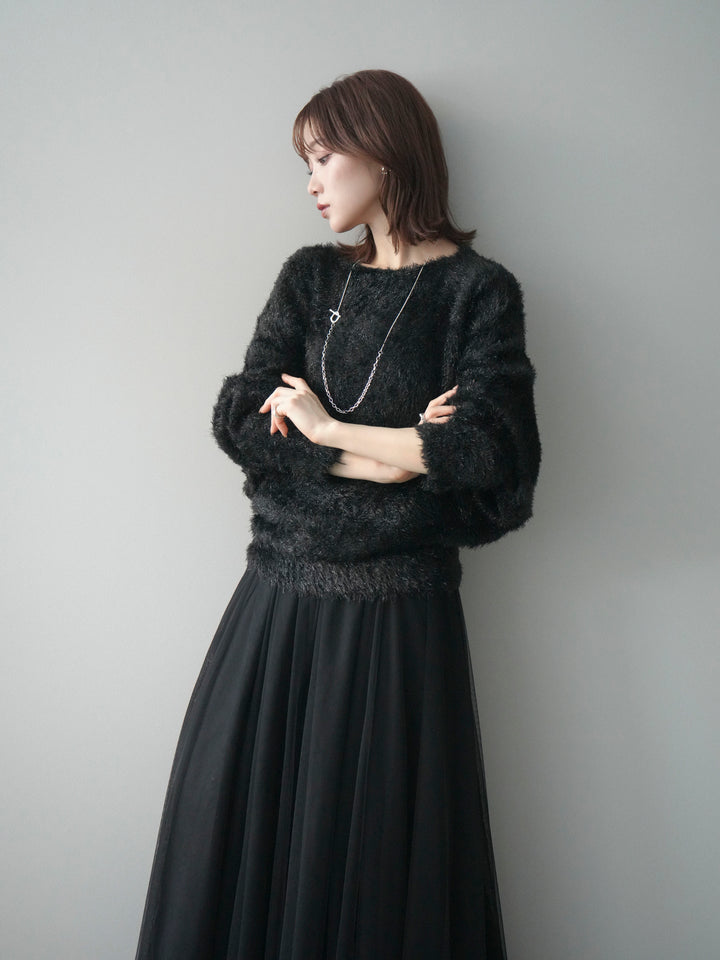 [予約]ラメシャギードルマンニットプルオーバー/black