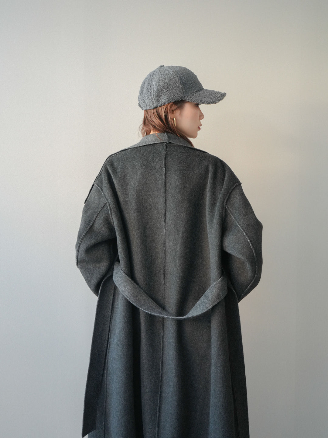 [予約]ダブルフェイスバイカラーロングコート/charcoal