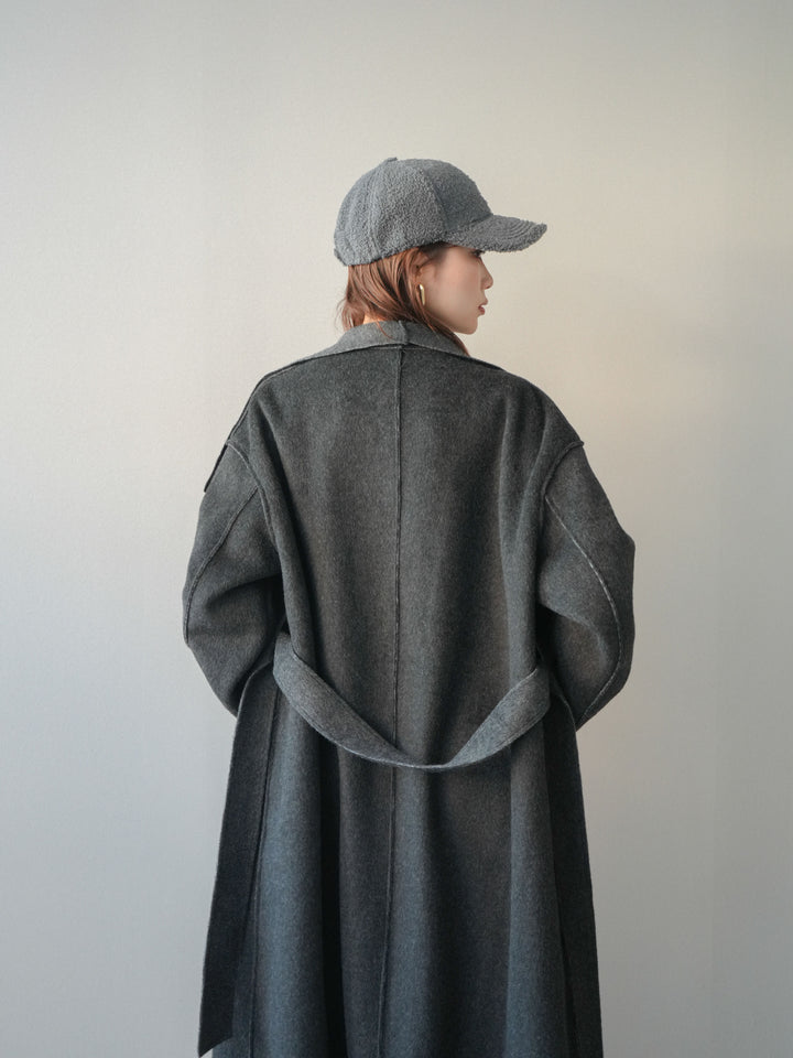 [予約]ダブルフェイスバイカラーロングコート/charcoal