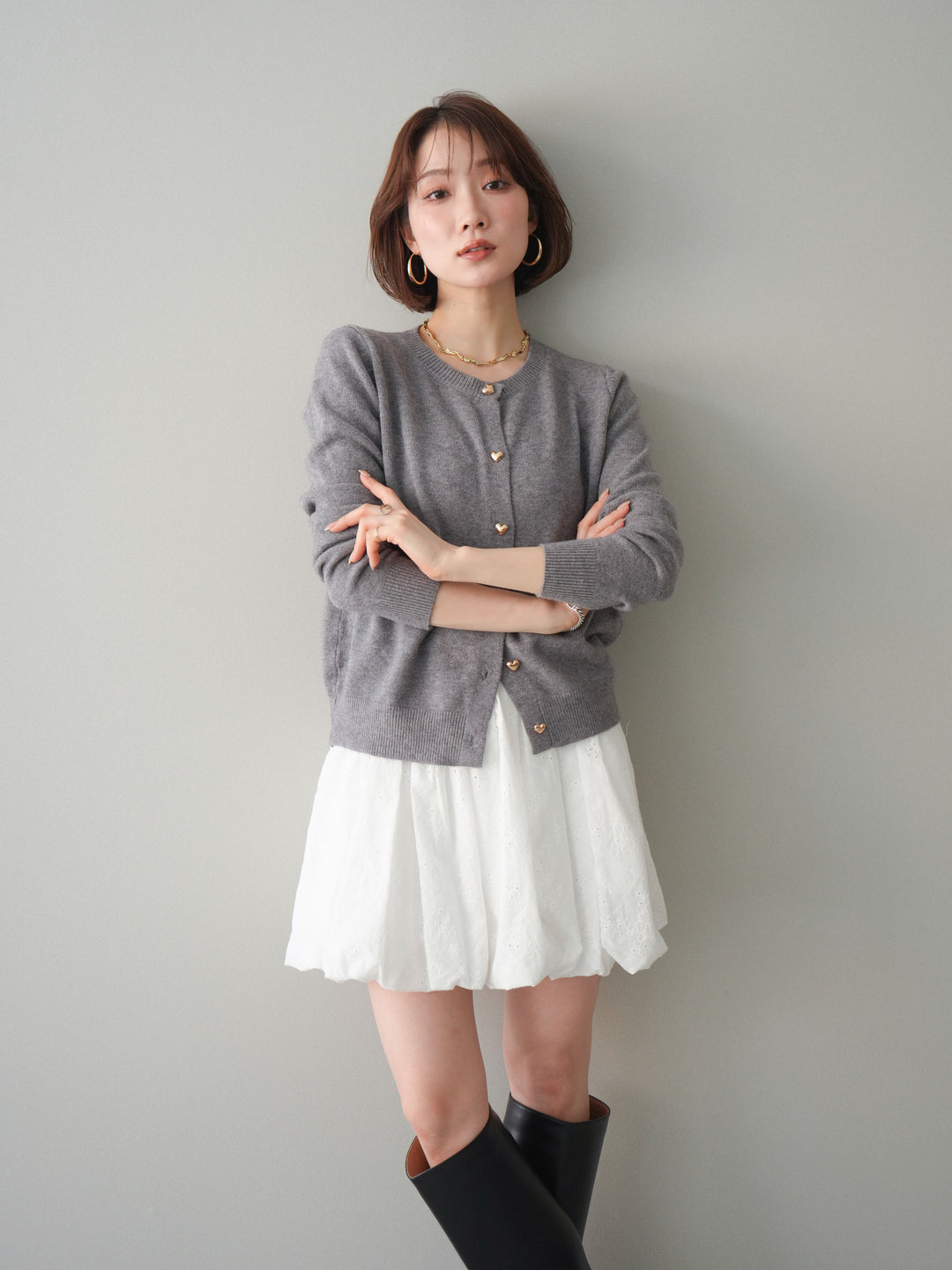 [SET]ハートボタンニットカーディガン+ハートボタンニットカーディガン(2set)