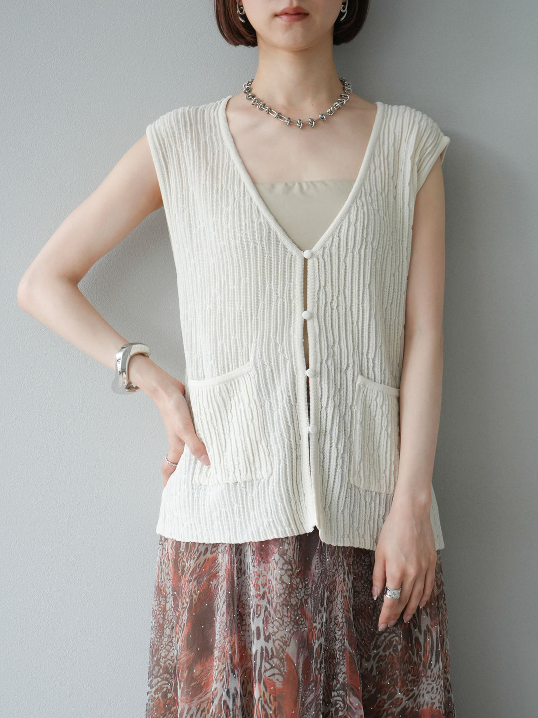 【預購】波浪夏季針織背心/米白色