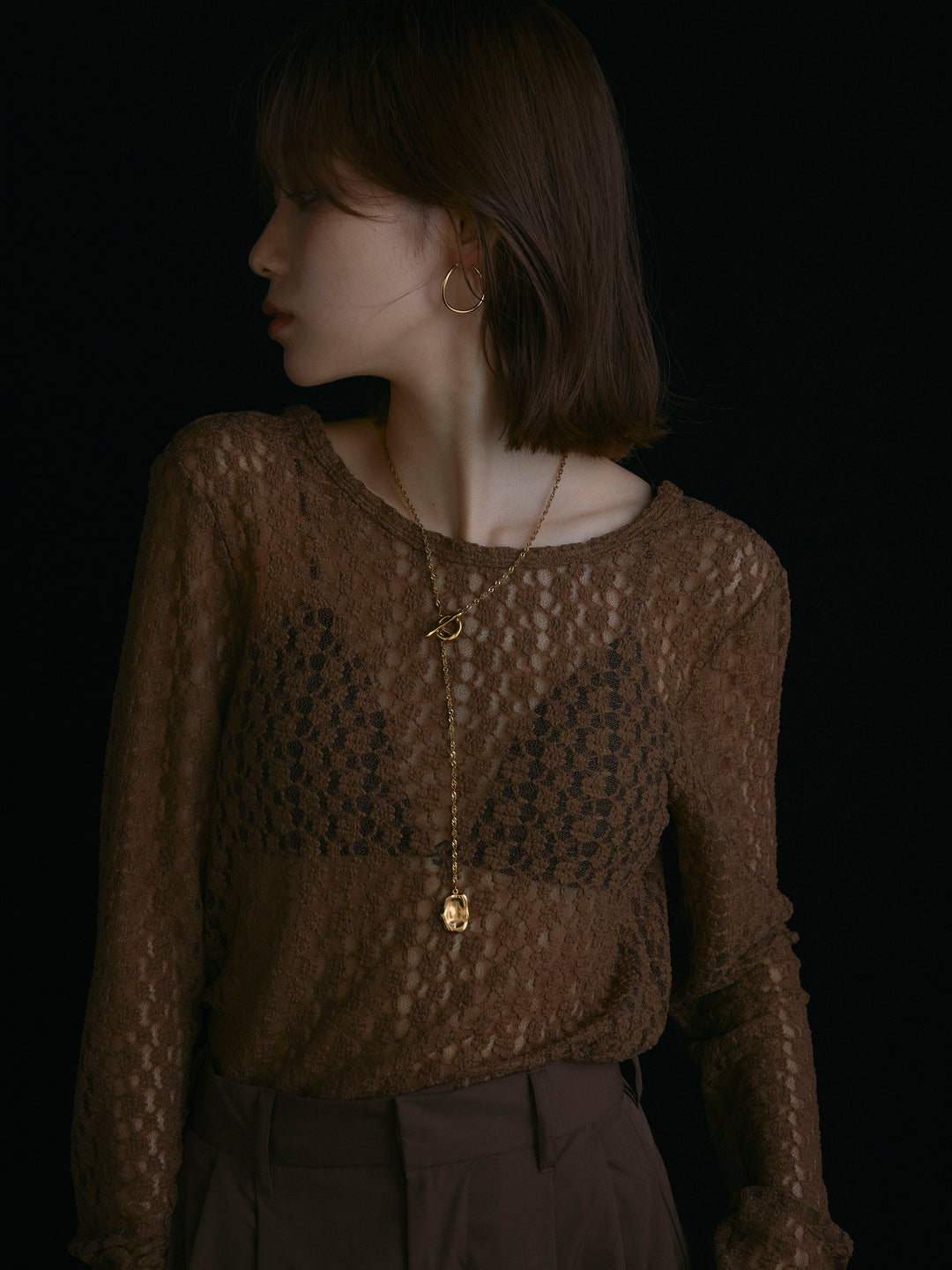 [予約]バックラウンドレーストップス/ブラウン