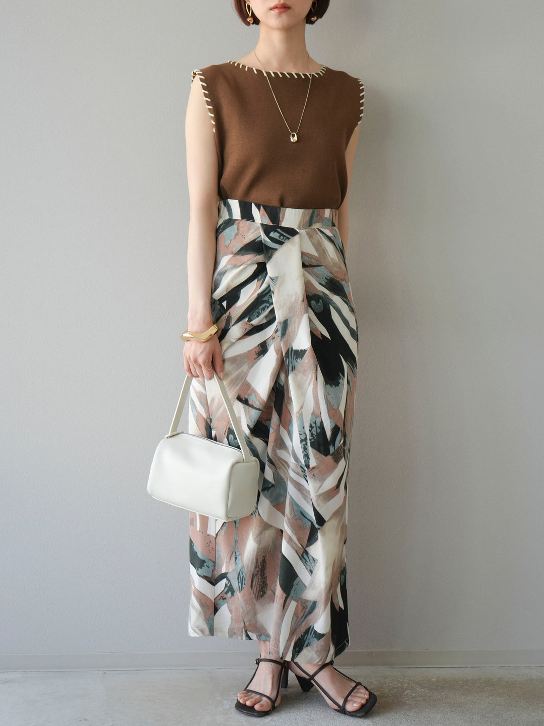 [予約]リネンタッチハンドステッチニットプルオーバー/モカ