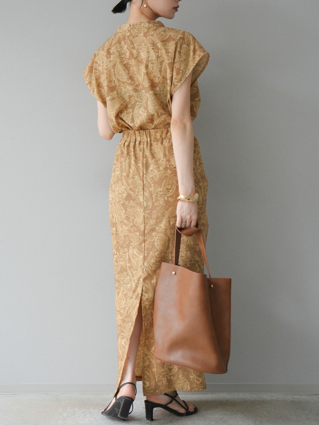 [SET]ペイズリープリントゴールドボタンブラウス+ペイズリープリントタックIラインスカート(2set)