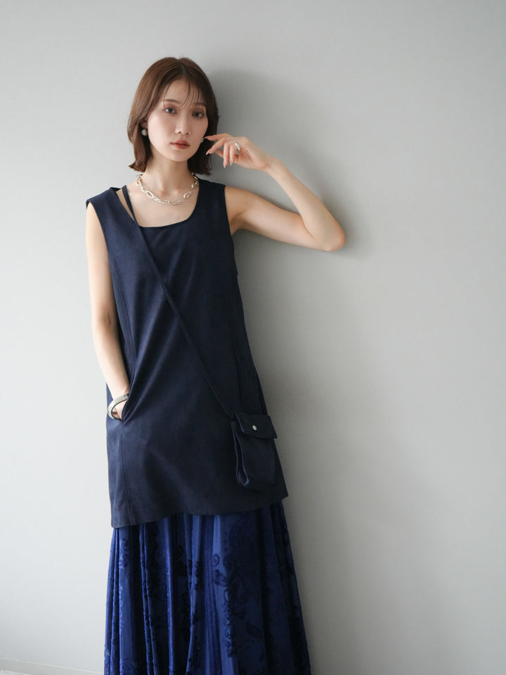 [予約]ショルダーポーチ付スウェードミニワンピース/ネイビー