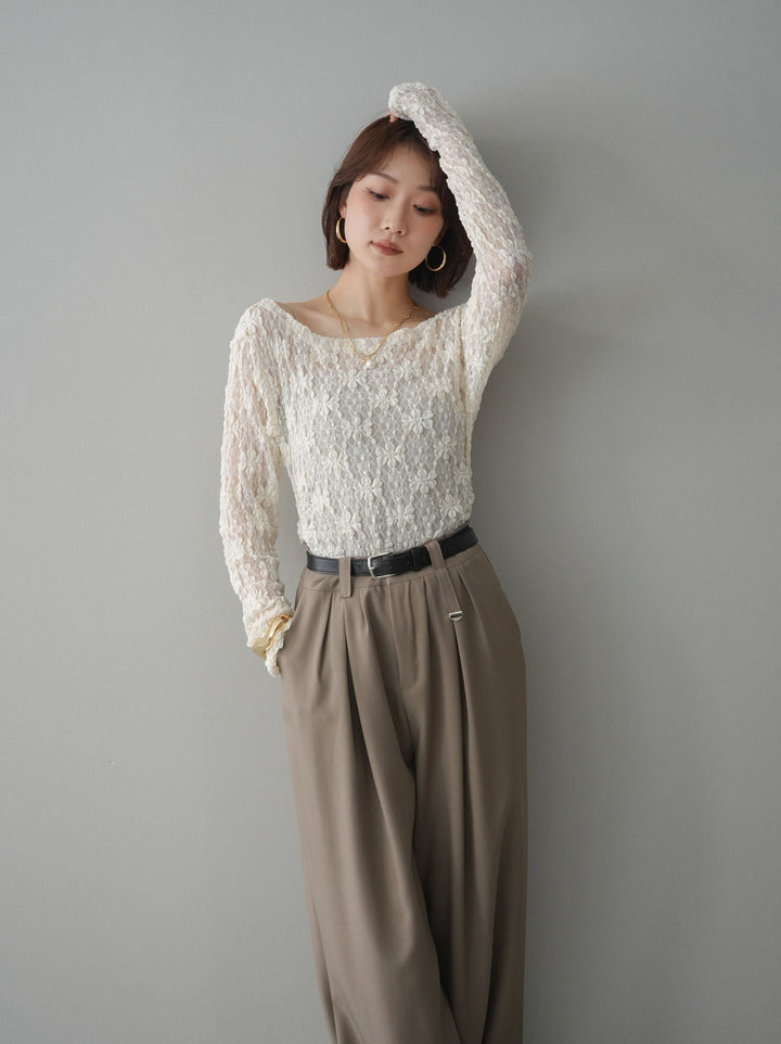 [SET]サイドギャザーレーストップス+ベルト付キーホルダーモチーフワイドパンツ(2set)