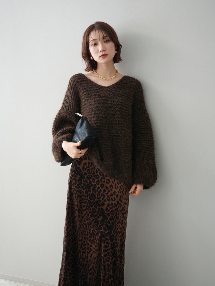 [予約]ワッフル編みシャギーニットプルオーバー/brown