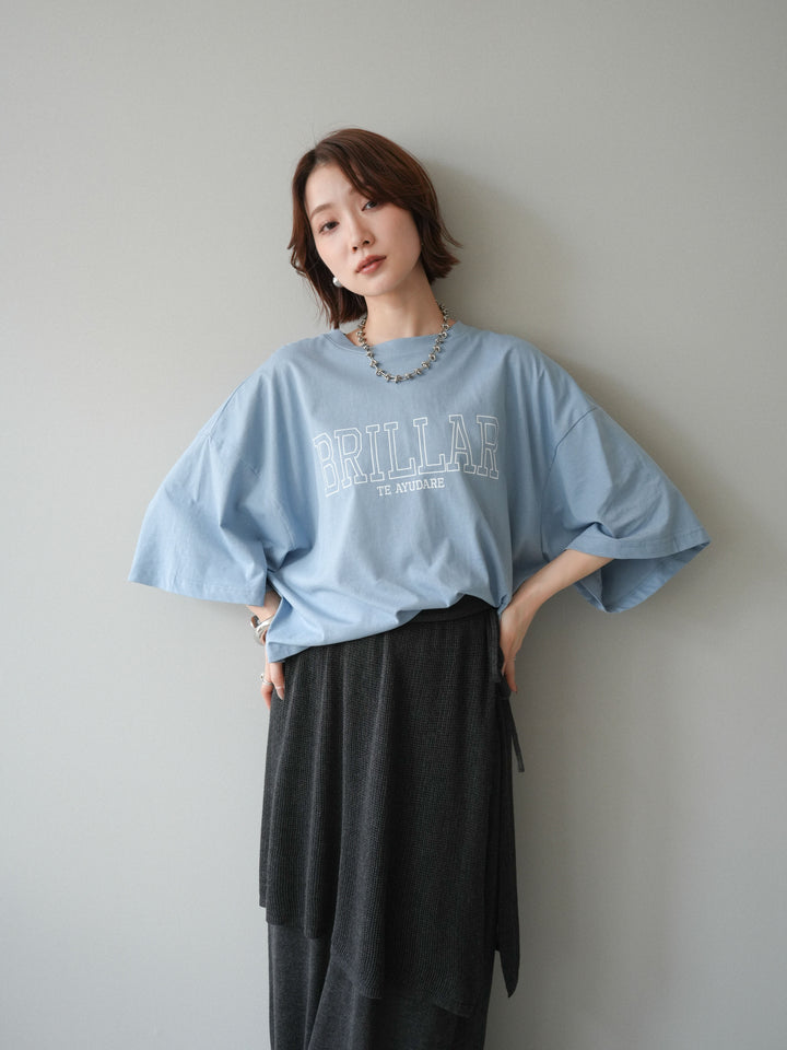 [SET]ボックスシルエットロゴTEE+レイヤードラップニットスカート(2set)