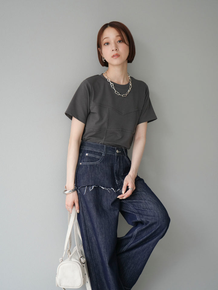 [SET]ビスチェデザインTシャツ+ヒップデザインデニムパンツ(2set)