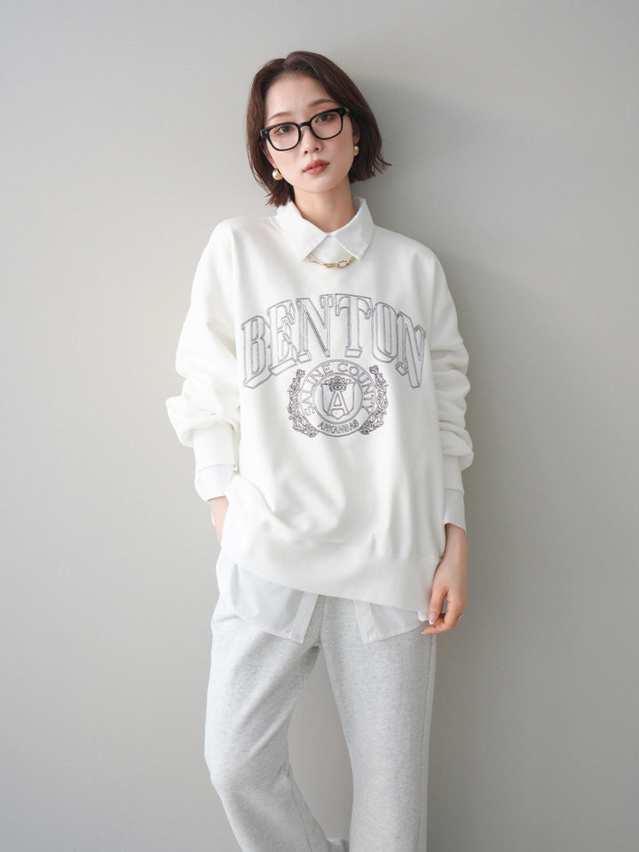 [SET]カレッジロゴ刺繍BIGスウェットプルオーバー+ボウタイ付オーバーシャツ(2set)