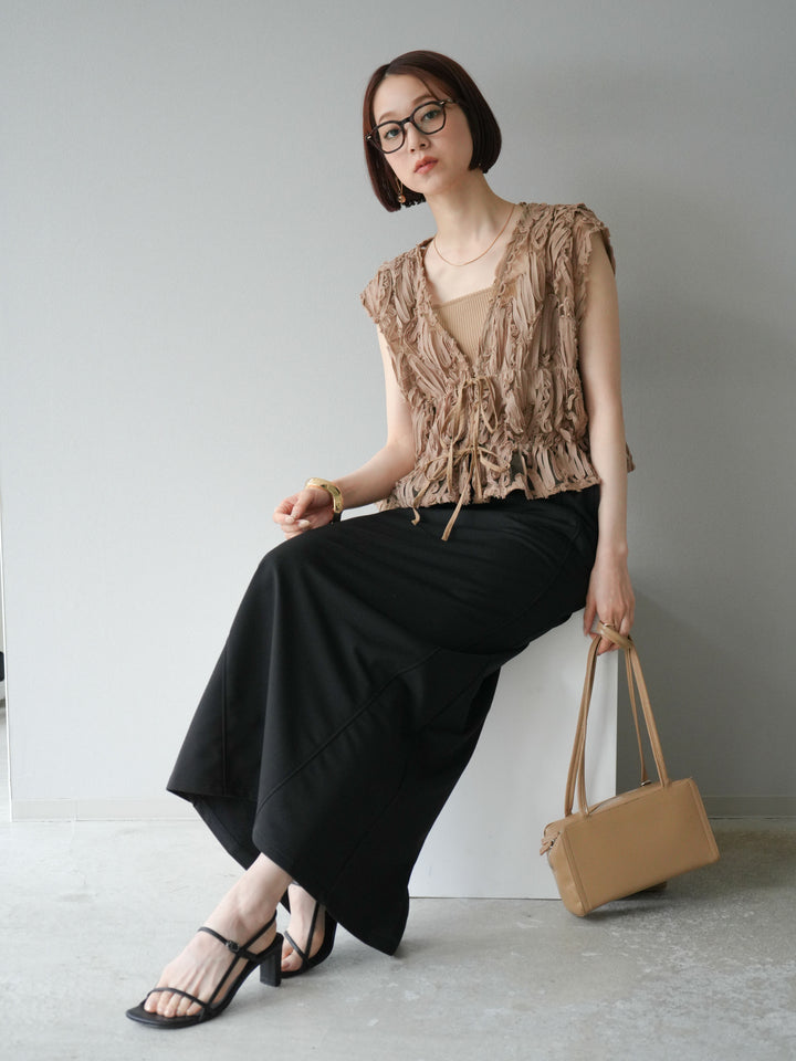 [予約]ジャガードレースリボントップス/ベージュ