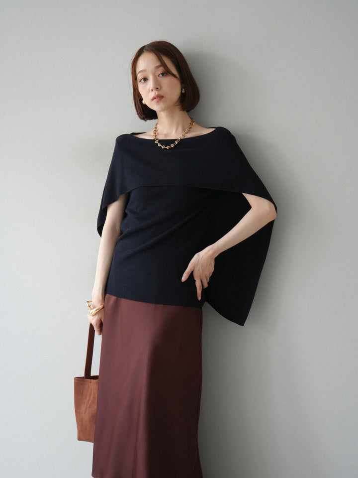 [予約]マントデザインスリットドルマンニット/ネイビー