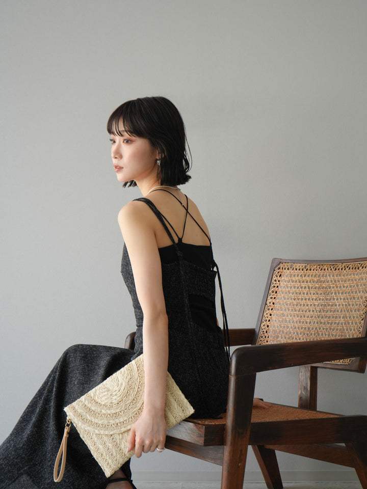 [預購] 夏季粗花呢露背吊帶洋裝/黑色