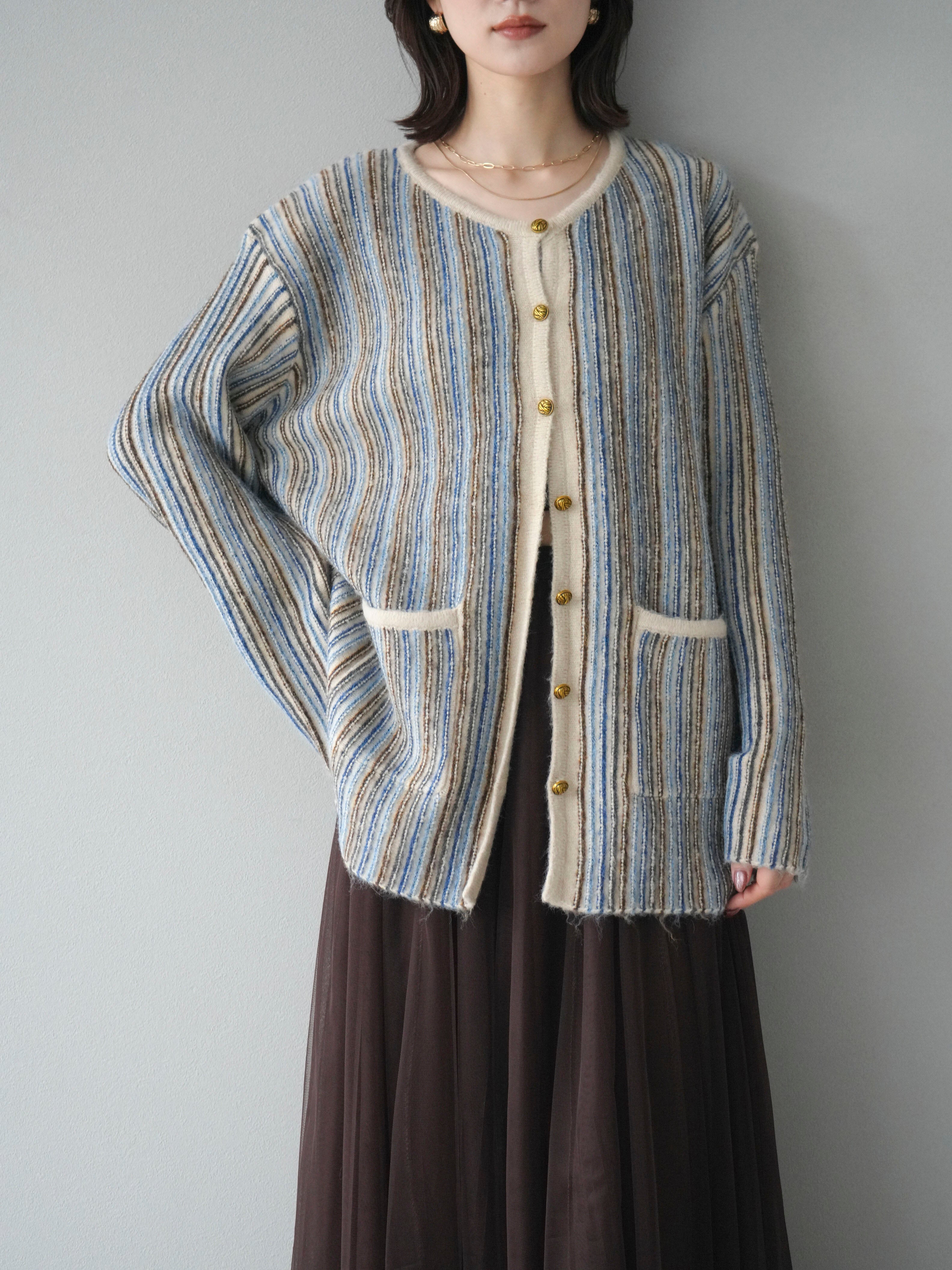 予約]アンティークボタンストライプニットカーディガン/ivory – Lumier