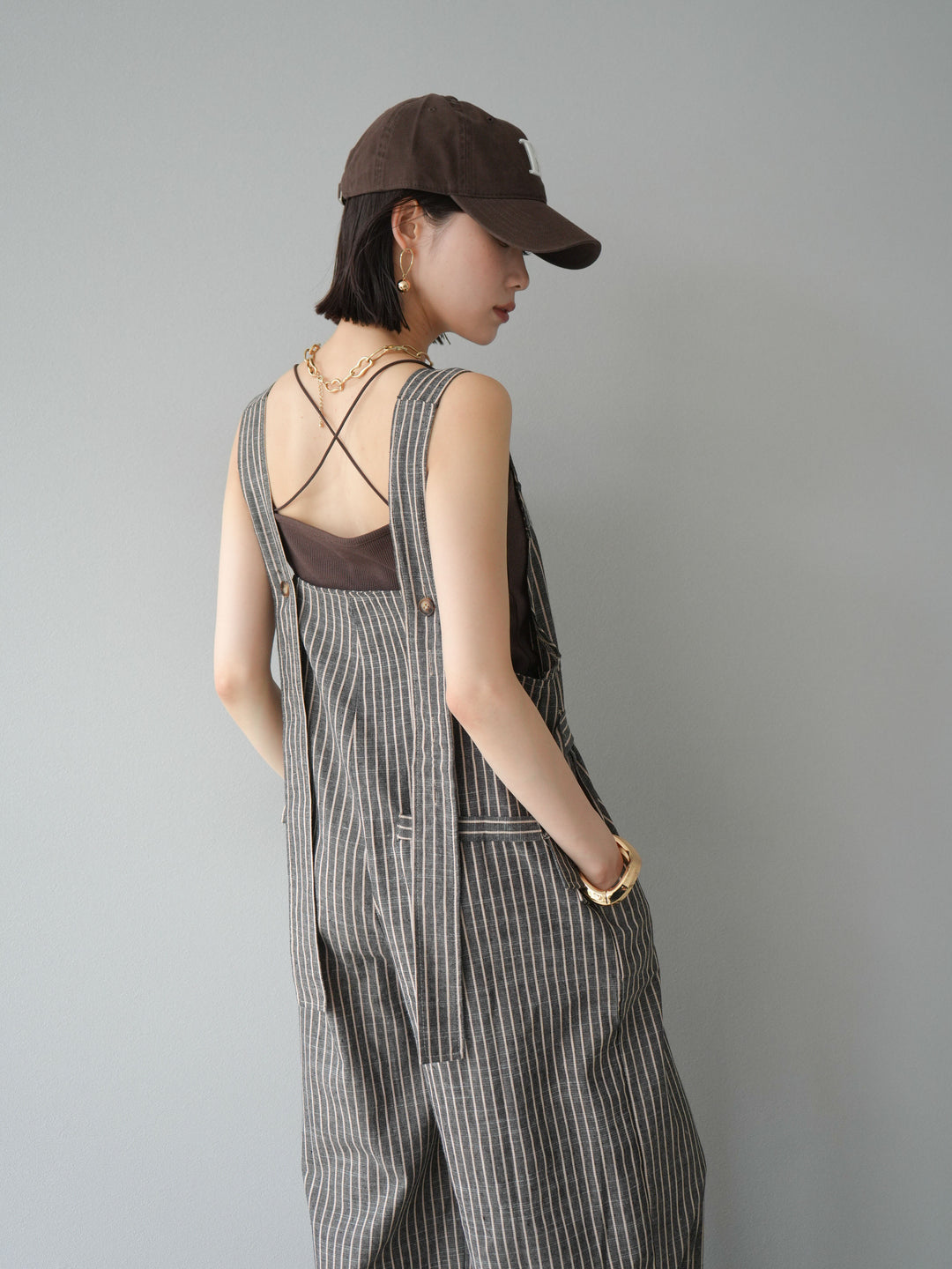 【預購】皮帶設計工裝褲/條紋