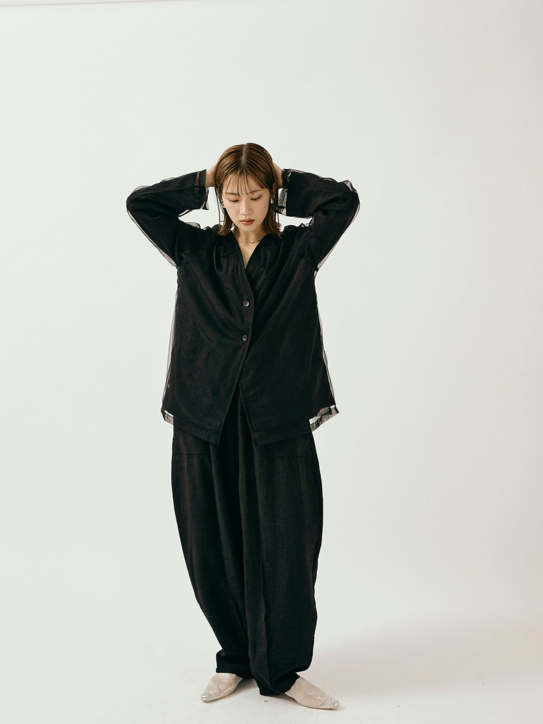 [予約]リネンライクベイカーバルーンパンツ/ブラック