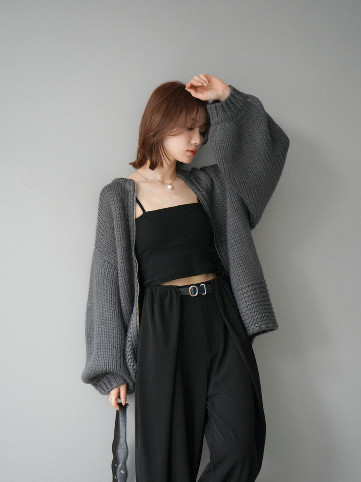 [予約]ロービングケーブルオーバーZIPニットカーディガン/チャコール